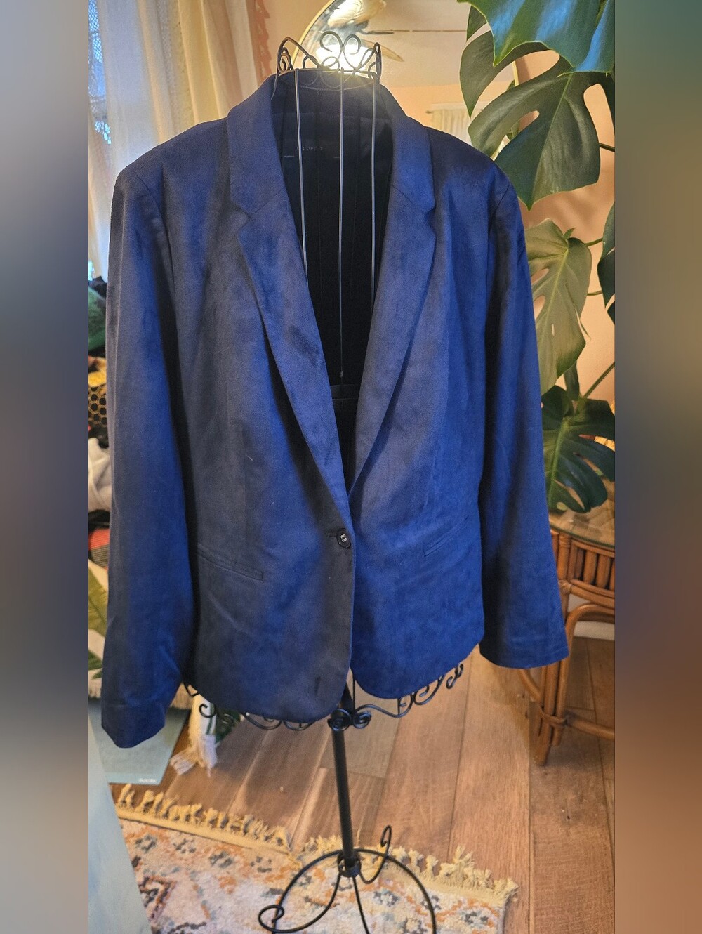 THE LIMITED Navy Blue Stretch Faux Suede One-Button Notch Lapel Blazer XL EUC